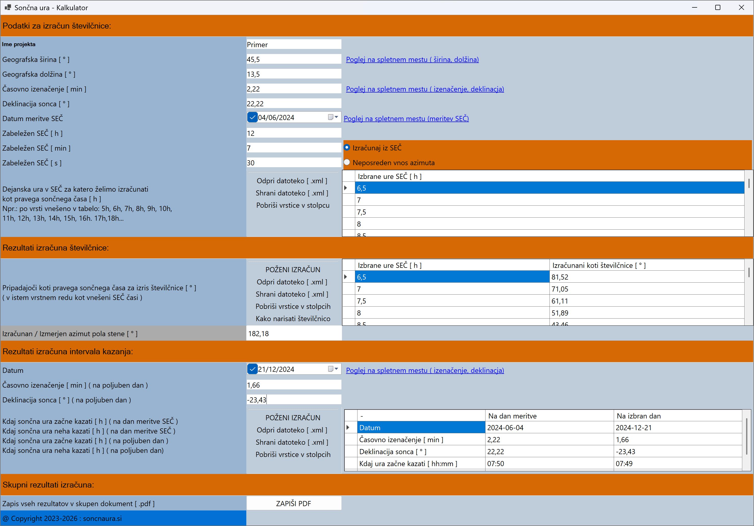 Program za izračun sončne ure